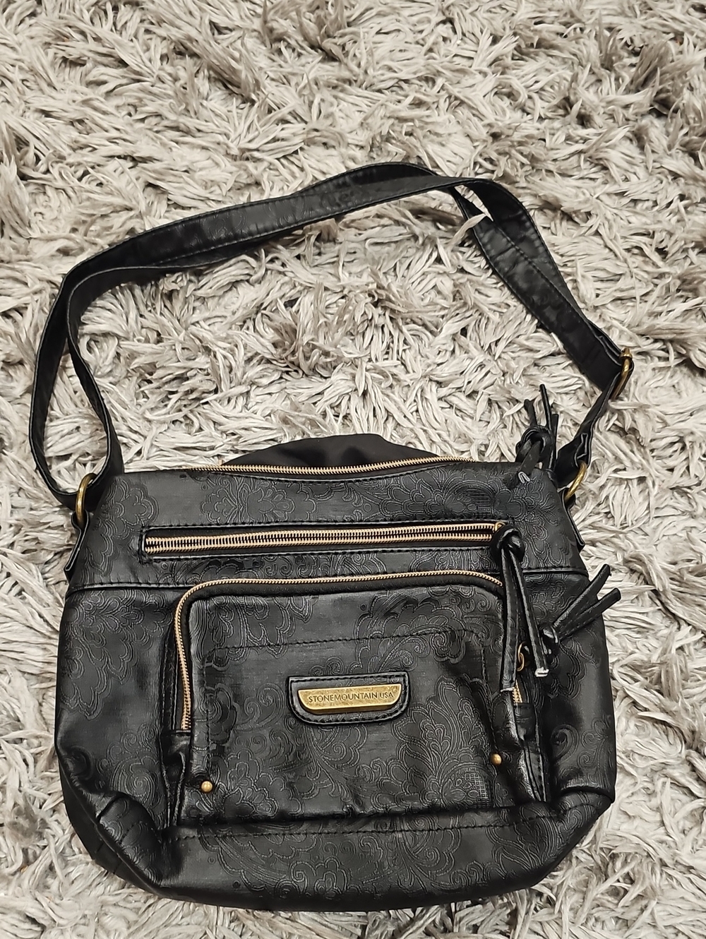 Stone Mountain Accessories Black Embossed Shoulder Bag with Gold Hardware